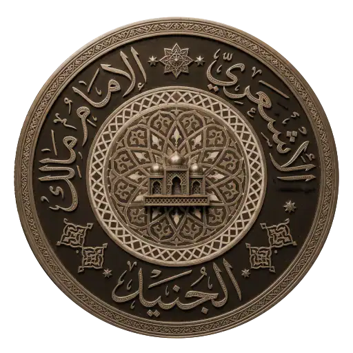 decorative bronze medallion featuring the kaaba at center with intricate geometric patterns and arabic script around the edge